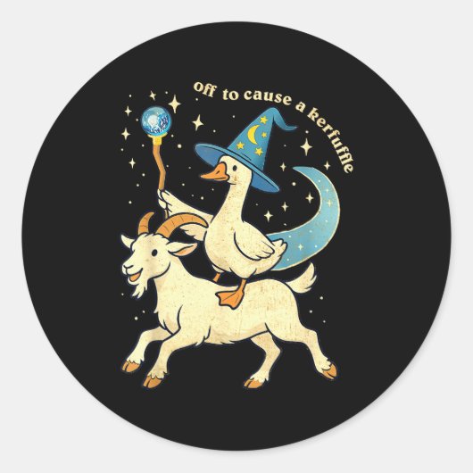 Sticker Rond Off To Cause A Kerfuffle Funny Chaotic Weird Anima (Devant)