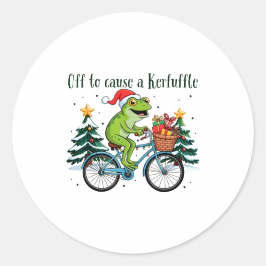 Sticker Rond Off To Cause A Kerfuffle Funny Frog Santa Christma (Devant)