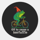 Sticker Rond Off To Cause A Kerfuffle Funny Frog Wizard Bicycle (Devant)