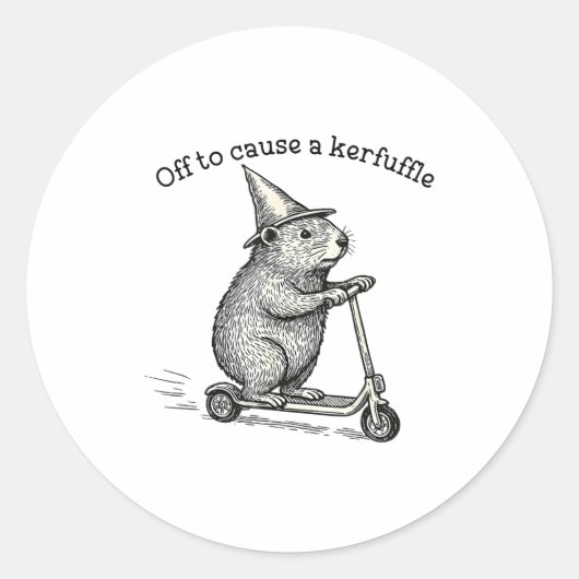 Sticker Rond Off To Cause A Kerfuffle Weirore Sayings Funny Mem (Devant)