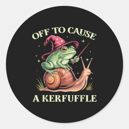 Sticker Rond Off To Cause A Kerfuffle Whimsical Wizard Frog Mem (Devant)
