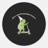 Sticker Rond Off To Commit Grandma Foolery Funny Frog Meme  (Devant)