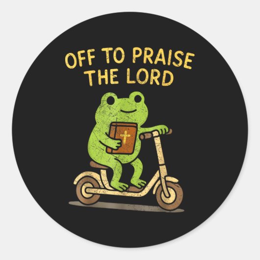 Sticker Rond Off To Praise The Lord Frog Christian (Devant)