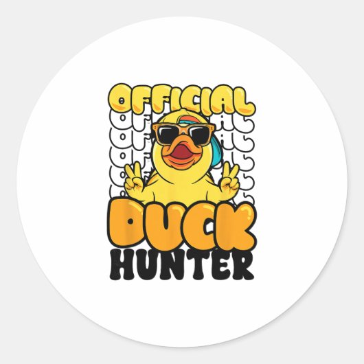Sticker Rond Official Duck Hunter Funny Rubber Duckie Hunting C (Devant)