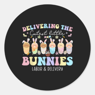 Sticker Rond Offrir Les Plus Cuttes Bunnies Pâques Travail Et D