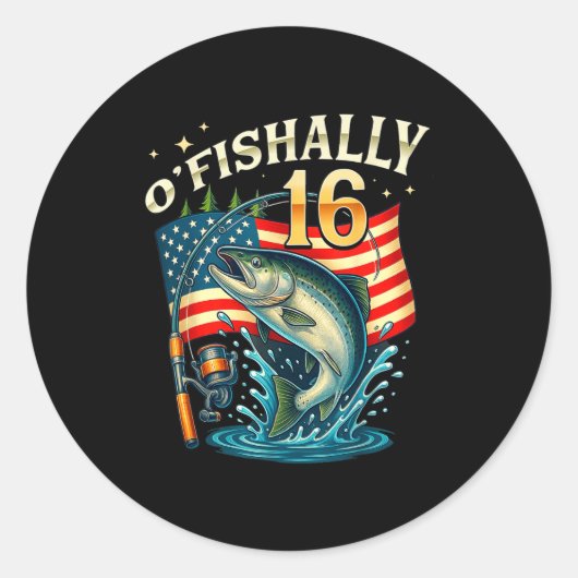 Sticker Rond O'fishally 16 Years Old Fishing 16th Birthday Boys (Devant)