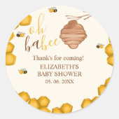 Sticker Rond Oh Babee, Bee Watercolor Baby shower (Devant)