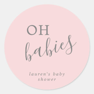 Sticker Rond Oh Babies Girl Rose Simple Twins Baby shower Favor