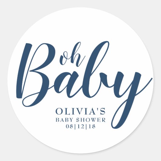 Sticker Rond Oh Baby - Baby shower bleu marine (Devant)