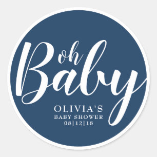 Sticker Rond Oh Baby - Baby shower bleu marine