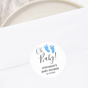 Sticker Rond Oh Baby Blue Feet Baby shower
