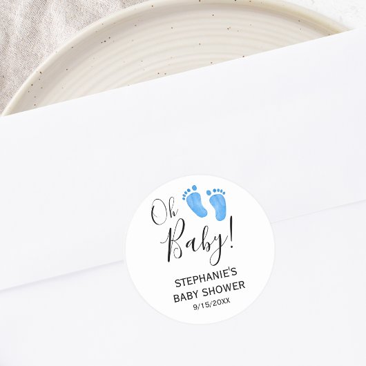 Sticker Rond Oh Baby Blue Feet Baby shower