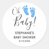 Sticker Rond Oh Baby Blue Feet Baby shower (Devant)