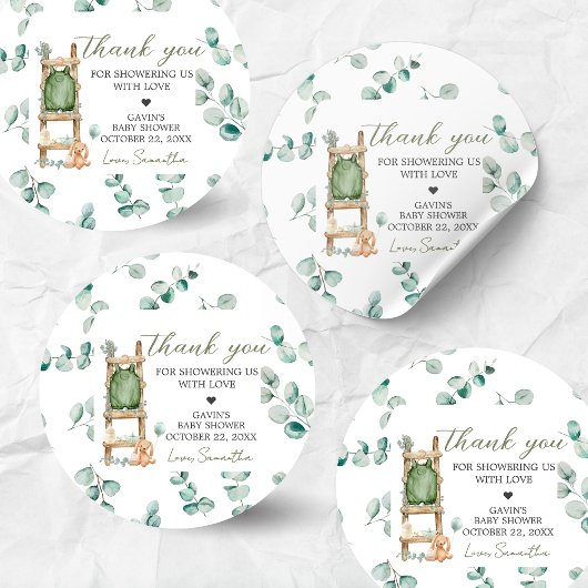 Sticker Rond Oh Baby Boho Eucalyptus Baby shower