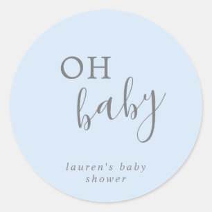 Sticker Rond Oh Baby Boy Blue Baby shower simple Favoriser