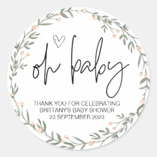 Sticker Rond Oh Baby Boy Girl mignonne Baby shower Party Favori