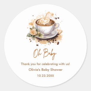 Sticker Rond Oh Baby Brown Baby shower de café Merci