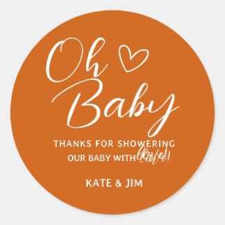 Sticker Rond Oh Baby Burnt Orange Baby shower Merci
