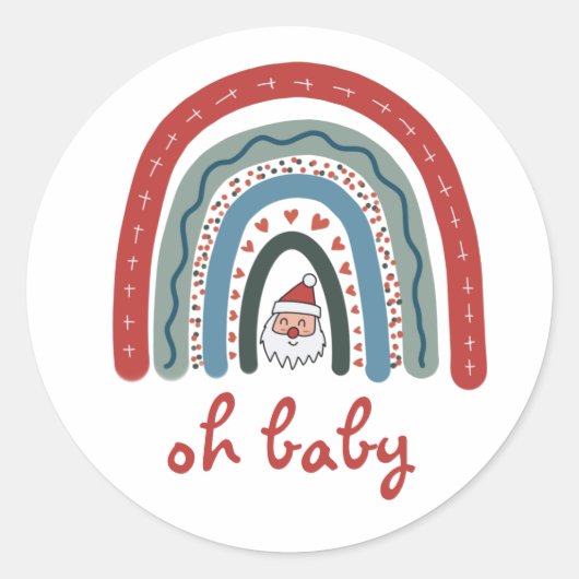 Sticker Rond Oh Baby Christmas Holiday Boho Rainbow Baby shower (Devant)
