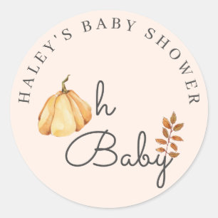 Sticker Rond Oh Baby Citrouille d'aquarelle Automne Baby shower