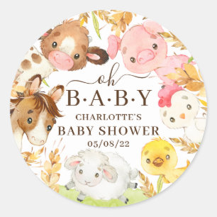 Sticker Rond Oh Baby Farm Animaux Baby shower Favoriser