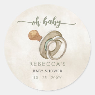 Sticker Rond Oh Baby Genre Neutre Boho Baby shower Invitation