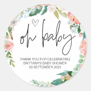 Sticker Rond Oh Baby Girl Garçon mignon Baby shower simple Élég