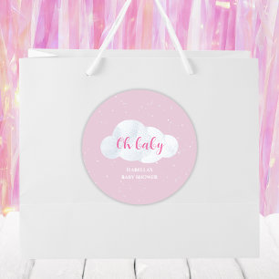 Sticker Rond Oh Baby Girl Pink Nuds Sky Stars Baby shower