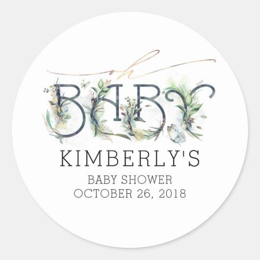Sticker Rond Oh Baby Gold Baby shower de verdure (Devant)