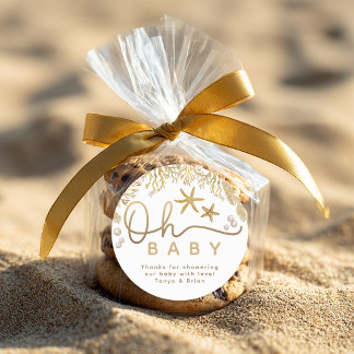 Sticker Rond Oh Baby Little Pearl Ocean Baby Shower Thank You
