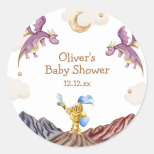 Sticker Rond Oh Baby Médiéval Fairytale Dragon Baby shower garç