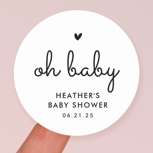 Sticker Rond Oh Baby Minimalist Baby shower Favoriser