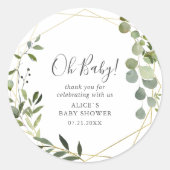 Sticker Rond Oh Baby Modern Green Baby shower Feuille Classique (Devant)