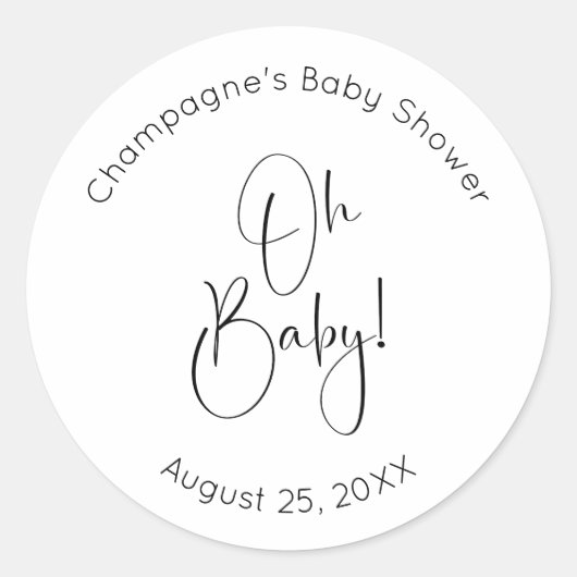 Sticker Rond Oh Baby Modern Script Baby shower (Devant)