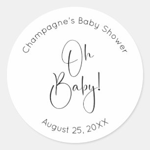 Sticker Rond Oh Baby Modern Script Baby shower