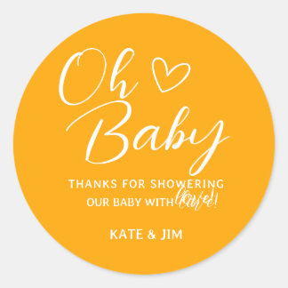 Sticker Rond Oh Baby Orange Baby shower Merci Message