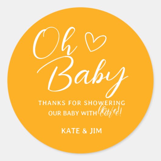 Sticker Rond Oh Baby Orange Baby shower Merci Message (Devant)