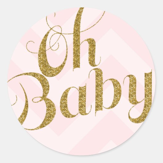 Sticker Rond Oh Baby - parties scintillant d'or rose Chevron Fa (Devant)
