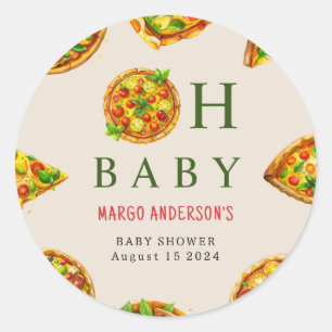 Sticker Rond Oh Baby Pizza Tomates Olivia Baby shower vert