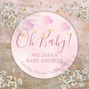Sticker Rond Oh Baby Rose Tendre Scintille Scintille Baby Showe