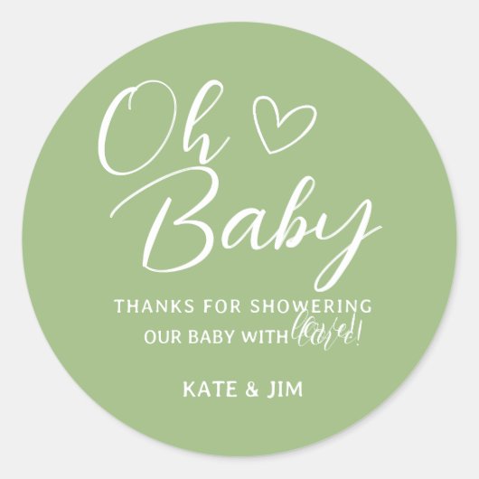 Sticker Rond Oh Baby Sage Vert Baby shower Merci Message (Devant)