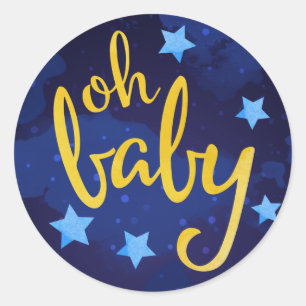 Sticker Rond "Oh baby shower d'aquarelle de bébé"