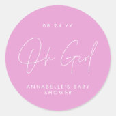 Sticker Rond oh Baby shower fille script cerise rose élégant (Devant)