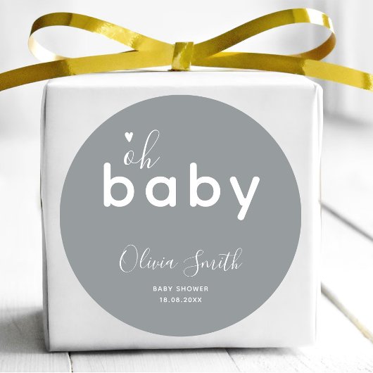 Sticker Rond Oh Baby shower Grey