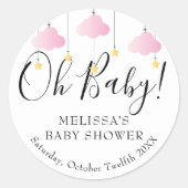 Sticker Rond Oh Baby Twinkle Twinkle Baby shower rose (Devant)