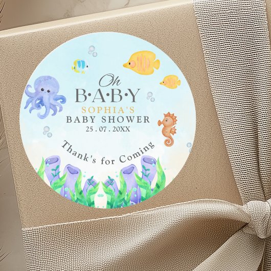 Sticker Rond Oh Baby Under Sea Baby Shower