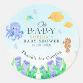 Sticker Rond Oh Baby Under Sea Baby Shower (Devant)