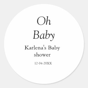 Sticker Rond Oh bébé ajouter nom baby shower date simple minimu