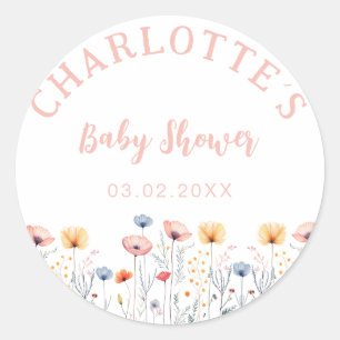 Sticker Rond OH BÉBÉ ! Fleur sauvage frais   Baby shower blanc