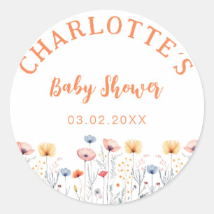 Sticker Rond OH BÉBÉ ! Fleur sauvage frais   Baby shower blanc